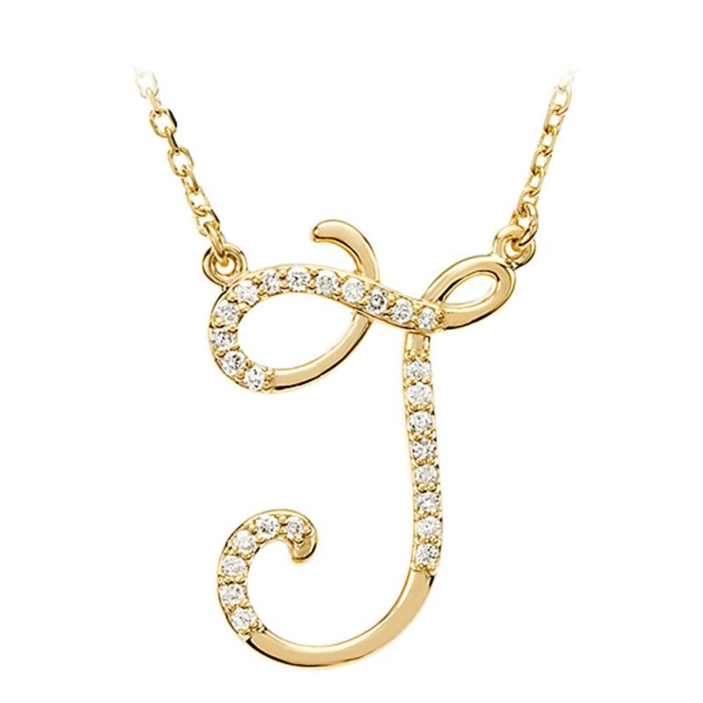 1/8 Ctw Diamond 14k Yellow Gold Medium Script Initial J Necklace, 17in